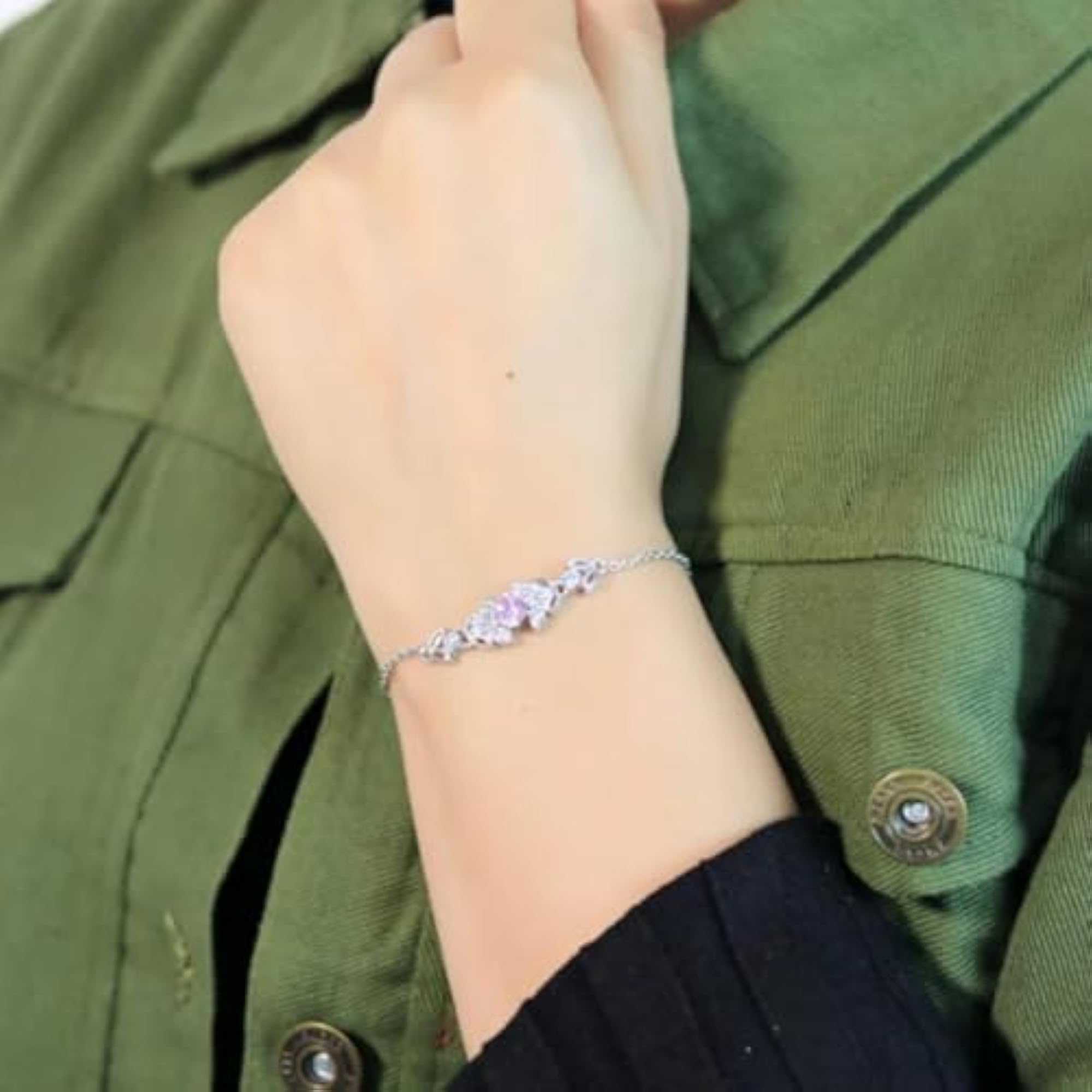 Women's 925 Sterling Pure Silver Pink Bits of Bloom Bracelet