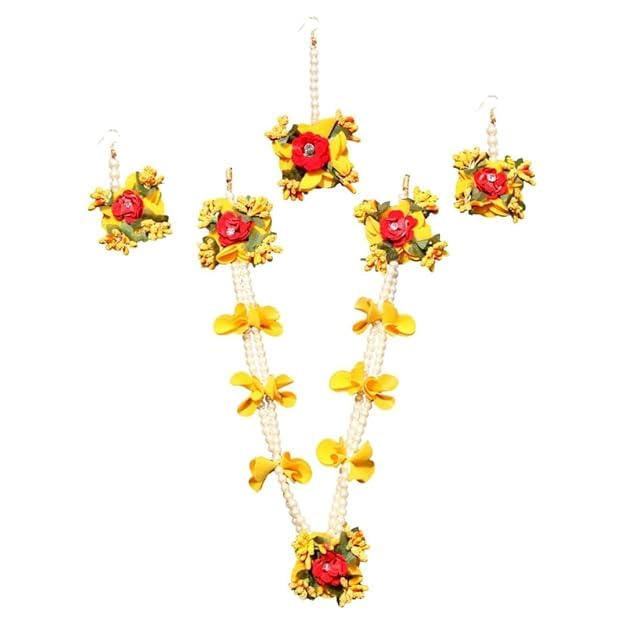OSI OneStoreIndia Handmade Artificial Floral Necklace Set with Maangtika and A Pair of Beautiful Earrings for Girls & Women (Wedding,Haldi,Mehendi .(Flower Jewellery - 2) (B09R22F9DK) Amazon Price History, Amazon Price Tracker