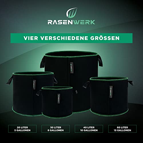 Foto von RASENWERK® - 60 Liter Pflanztasche aus Vliesstoff - Pflanzsack für Garten, Gewächshaus & Balkon - Pflanzbeutel für Blumen, Tomaten und Pflanzen - Ideale Alternative zum Blumentopf - 5 Stück