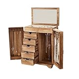 ZZHYTANG Scatola Gioielli Vintage in Legno massello con Specchio, Organizer a più cassetti for Orecchini, collane, bracciali, Porta Gioielli da Tavolo for Camera da Letto e toeletta
