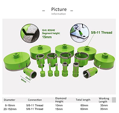 Image of Diamond Core Drill Bits,4 /5 inch 20mm Tile Drill Bits Vacuum Brazed Dry Diamond Hole Saw for Porcelain Ceramic Tile,Granite,Marble,Concrete,Masonry,Brick