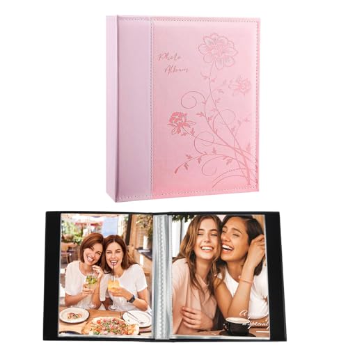 Image of Artmag Small Photo Album 4x6 2 Pack, Each Pack with 26 Clear Pages Holds 52 Vertical Photos for 4x6 Picturs, Artwork or Postcards Storage (Pink)