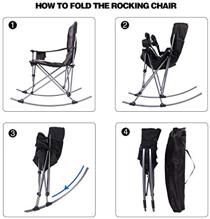 REDCAMP Folding Rocking Camping Chairs for Adults, Oversized Heavy Duty Garden Rocking Chair Portable for Outdoor Outside Patio Lawn Fishing, Black with Padded Back