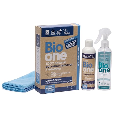 Bio One Enzyme Cleaner - Pet Odour Eliminator, Pet Urine and Pet Stain Remover - Kills Bacteria and Eliminates Pet Odours from Dog & Cat Urine, Faeces, Sick - Pet Carpet Cleaner, 250ml Concentrate