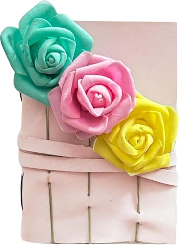 Premium Pink Leather Flower Diary with 3D Rose and Wrap
