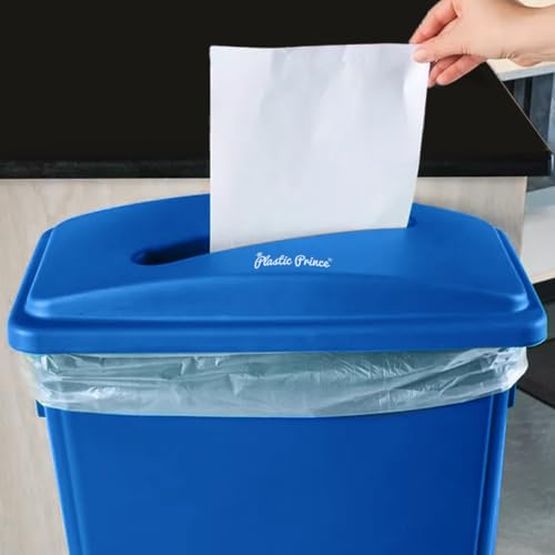 Image of PLASTIC PRINCE 23 Gallon Slim Trash Can with Paper Recycling Lid, Commercial Blue Rectangular Garbage Can, Waste Bin for Home Kitchen Cabinet 2 Pack