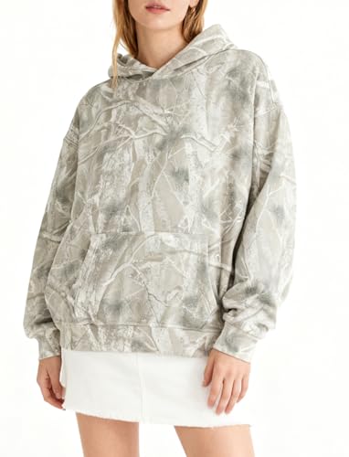 Image of Dsewpaur Camo Hoodie For Women Oversized Long Sleeve Drop Shoulder Fleece Hooded Sweatshirt Pullover With Pocket Outfits