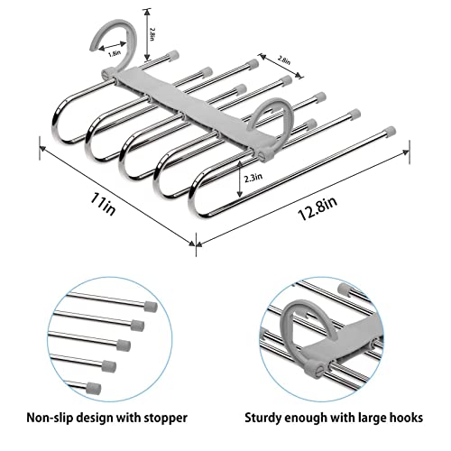 Hong Feng Pants Hangers Space Saving 2 Pack Multiple Layers Multifunctional Pants Rack Non-Slip Clothes Organizer For Trousers Scarves Slack (Grey) #TOP5