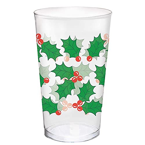 Amscam 25 Count Holly Tumblers Plastic Cup, 16 oz, Multicolor