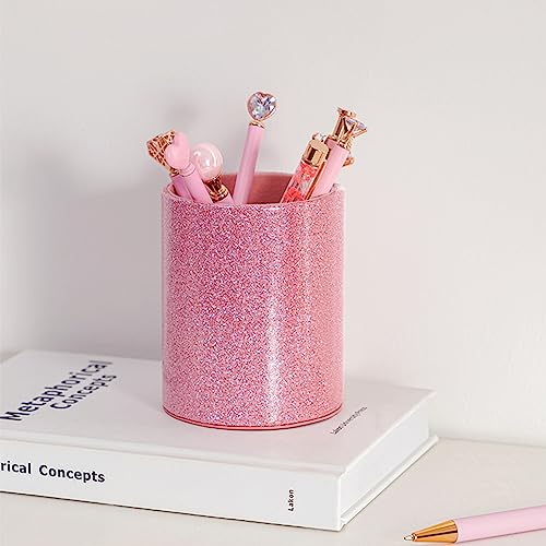 Habibee Pink Pens Set 9 Pack, Ballpoint Pen With Glitter Pen Holder For Desk, Metal Crystal Diamond Fancy Pens For Women, Cute Office Decor, Gifts For Girls, School, Office Supplies, Desk Accessories #TOP6