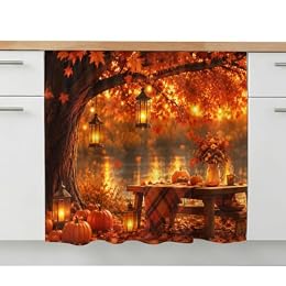 Ayezobiq Fall Maple Leaf Cabinet Curtains 11" W x 13" L Lakeside Serenity Orange Golden Pumpkins Tree Rustic Waterproof Adhesive Kitchen Under Sink Curtain Dust-Proof Dishwasher Skirt for Closet