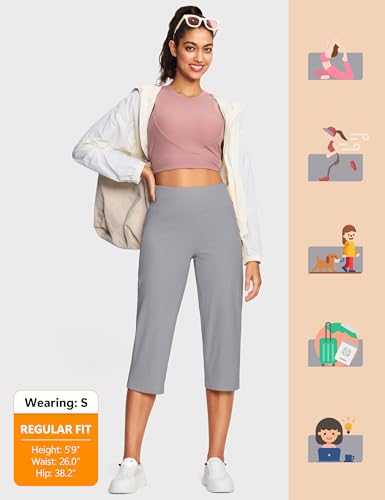 Image of ISEEGZ 15 inch / 18 inch / 21 inch / 25 inch Capri Pants for Women High Waist with Pockets Women's Capris Workout Yoga Pants Loose Straight Leg
