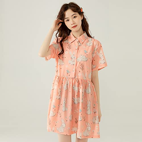 Packitcute Summer Teen Girls Dresses Cute Bunny Print Short Sleeve Lolita Casual Dress4