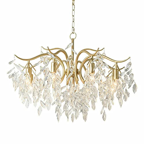 Lustre à 9 branches en cristal transparent plafonnier suspension en verre et métal
