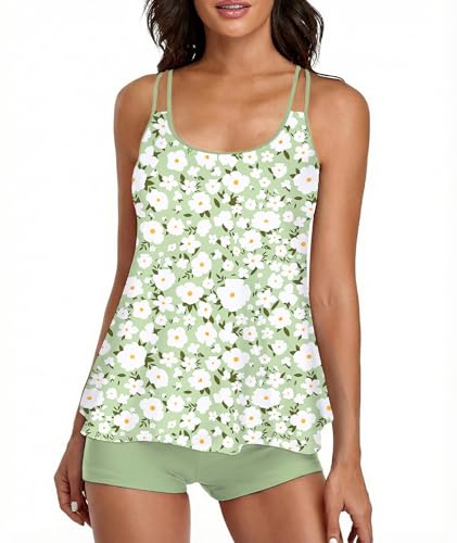 Image of Urchics 2026 Women Two Piece Tankini Swimsuit Tummy Control Plus Size Long Torso Top and High Waisted Boyshorts Bathing Suits