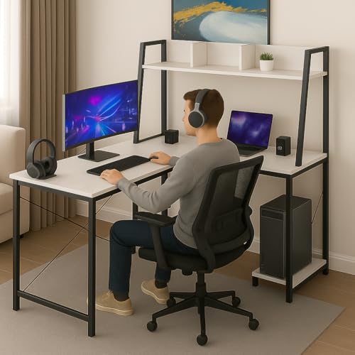 Image of Callas Computer Desk Home /Office Desk | Writing Study Desk | Laptop Table | Modern Simple Desk | Small Desks for Small Spaces | Sturdy Desk for Home (White, ST-23)