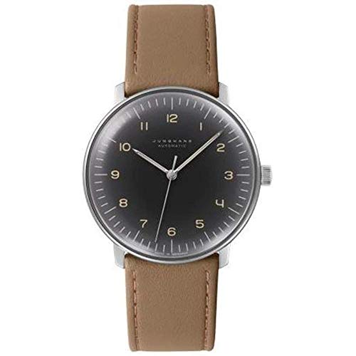 Junghans Max Bill Automatic Mens Watch - 38mm Analog Grey Face Classic Watch with Luminous Hands - Stainless Steel Brown Leather Band Luxury Watch for Men Made in Germany 027 3401.00