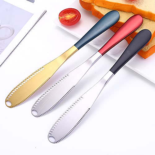 KPNG Butter Spreader Knife, Stainless Steel 3 in 1 Kitchen Gadgets with Holes Serrated Edge, Butter Slice Tool for Cutting Vegetables Fruit Cheese, 20.6 * 2.7 * 0.5 cm (Pack Of-1, Green) 2