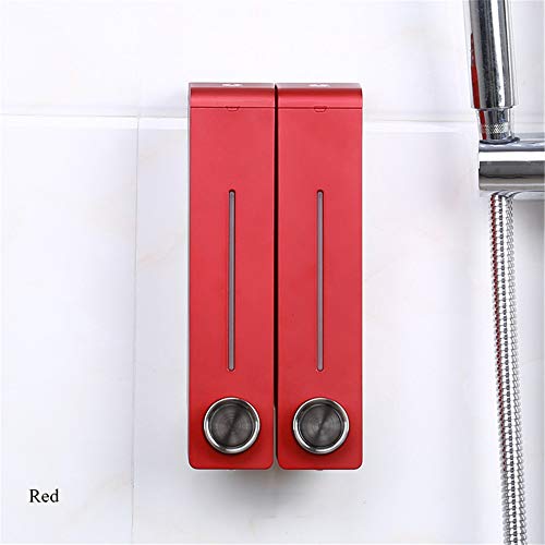 Dispensador de Ducha Cuutiik- Free Punch Bathroom Soap Dispenser Toilet Shampoo Box Dispensador de Ducha montado en la Pared 2 Cámara Material Plástico Chrome Plating 320Ml, Rojo Cover