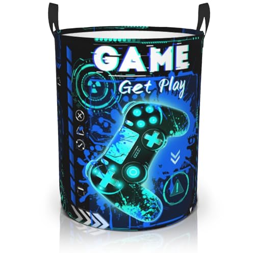 Gaming Theme Laundry Basket Foldable With Handles Oxford Cloth Game Splashing Laundry Hamper Clothes Storage Bucket Toy Organizer For Boys Room Bathroom Bedroom Living Room Home Decor 18.9"x16.5''