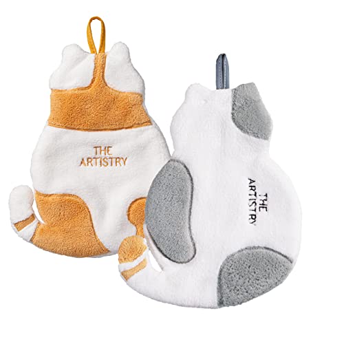 2 toallas de mano, microfibra de terciopelo coralino muy absorbente, bonitas toallas de mano para colgar en forma de gato para baño, cocina, niños, bebés, guardería, toalla de mano suave y gruesa Cover