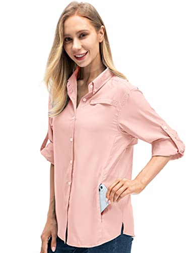 Damen-Hemd mit LSF 50+, UV-Schutz, Safari-Shirt, langärmelig, kühl, schnelltrocknend, Angeln, Wandern, Gartenarbeit - Pink - XX-Large Cover