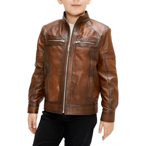 Xtreem Boys Leather Jacket - Classic Motorcycle Style Genuine Sheepskin Kids Moto Jacket