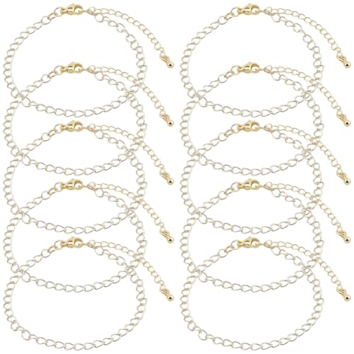 BEAMARKER 10Pcs Bracelets à chaîne de câble plaqués or 18K Kit Chaînes de liens à trombone en or Bracelets charm en laiton de 18 cm avec fermoirs en...