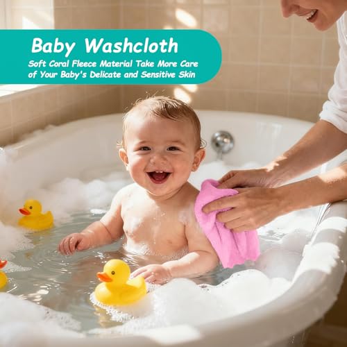 Image of HOMEXCEL Baby Washcloths 12 Pack-Microfiber Coral Fleece Baby Bath Face Towel 7 x 9 Inch Extra Absorbent Soft Burp Cloth and Wash Cloths for Newborn-Infants and Toddlers,Light Pink