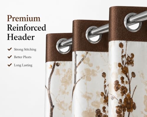 Image of Floral Printed Long Door Curtains for Living Room & Bedroom, Premium Polyester Eyelet Door Parde, Light Filtering & Privacy Curtains for Home, 9 Feet Long, Coffee & White, Set of 3