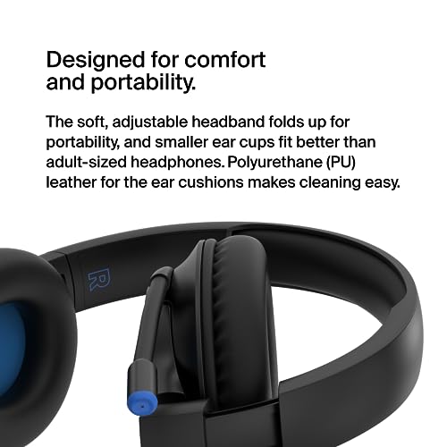 Belkin Casque bluetooth sans fil SoundForm Inspire pour enfants (apprentissage en ligne, voyage, microphone intégré, compatible avec l'iPhone, l'iPad, le Galaxy, etc.)