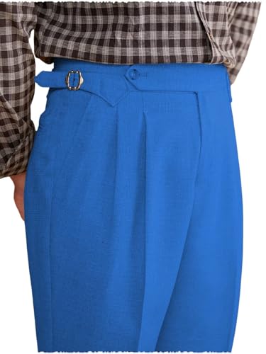 Mens Linen Pants Classic Flat Front Pleated Pants Casual Beach Wedding Stretch Trousers