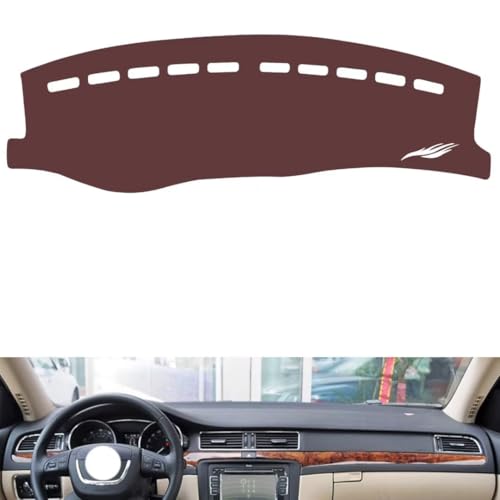 Anti-Slip Sun-Proof Dashboard Cover Compatible with SkodaSkoda Superb, Premium Leather (Brown)