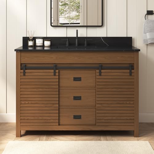 DELUXE LIVING 48 Inch Bathroom Vanity with Sink, Farmhouse Solid