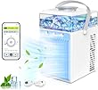 Mobile Klimageräte, Mini Luftkühler für Zimmer, 4 in 1 Klimaanlage Ventilator und Luftbefeuchter, USB Air Cooler mit 7 LED Leuchten, 2 Modi und 3 Geschwindigkeiten für Zuhause, Büro, Reisen