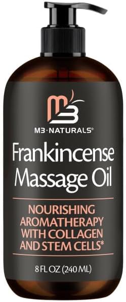 Frankincense Essential Massage Oil, Collagen & Stem Cells, 8 fl oz by M3 | Firming, Hydrating & Smoothing Body Care for Scars, Stretch Marks & Fine Lines, Helps Improve Skin Texture