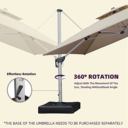 Purple Leaf 11 Feet Double Top Deluxe Square Patio Umbrella Offset Hanging Umbrella Outdoor Market Umbrella Garden Umbrella, Beige #TOP7