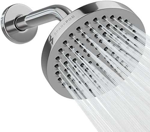 SparkPod 6" Rain Shower Head with 6" Shower Arm - High Pressure Rain - Luxury Modern Look - No Hassle Tool-less 1-Min Installation (Luxury Polished Chrome)