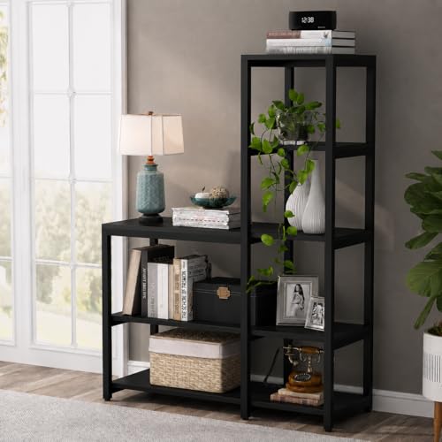 Image of Engineered Wood 8-Tier Bookshelf | Book Shelf Wooden for Home | Ladder Corner Bookshelves | 8 Shelves Display Rack Storage Shelf for Living Room | Black| 100x40x145 cm
