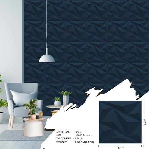 Image of Kayra Decor 3D PVC Wall Panel Alps Design Navy Blue Color 19.7 inch x 19.7 inch (Pack of 12) - Covers 32.34 Sq. Ft.
