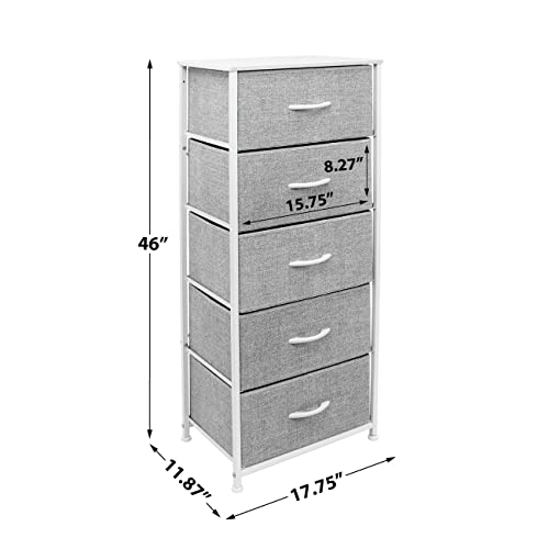 Sorbus Nightstand, 5-Drawer Tall Chest for Bedroom, Wood Top (White) - image 3