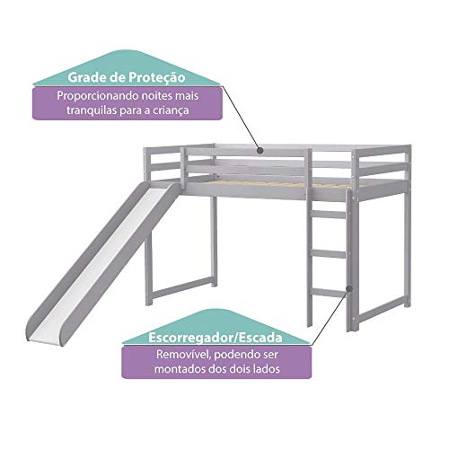 Cama Infantil Prime Alta II com Escorregador Laca Cinza - Ca
