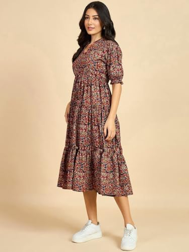 Image of PRESHA Women's Fit and Flare Pure Cotton Long Maxi Dress (SP-24 Maroon)