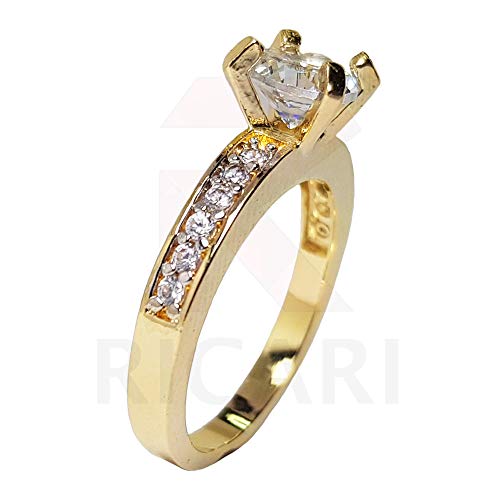 Anel Solitário Feminino Banhado Ouro 18k Zirconia Luxo Noivado Princesa Lindo - Ricari Tamanho: 16