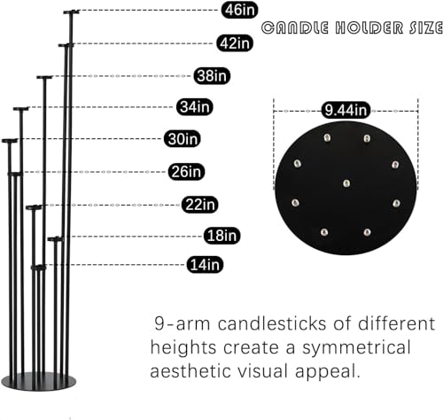 Fullvaseer Set of 4 Floor Candle Holders,9 Arm Candle Holder for Fireplace Decoration,Black Metal Candle Stick Holders for Pillar Tealight Candles on Home Derecotion