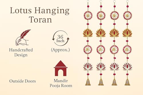 Image of True Decor 2PC Wall Door Hanging Lotus Toran with Bells Main Door Entrance Pooja Room Temple Wedding Festival Decor - Diwali Decoration Items for Home Dcor