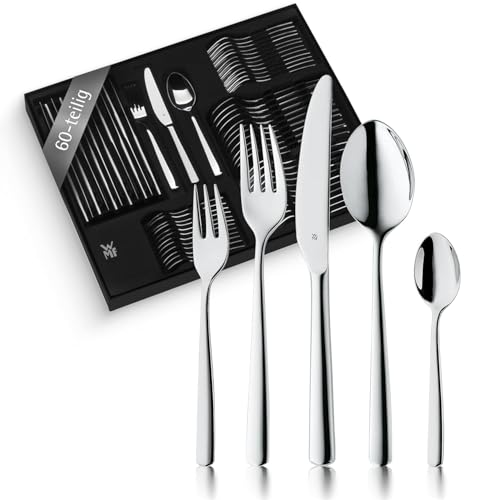 WMF Boston Besteck Set 12 Personen, Essbesteck 60 teilig, Monobloc-Messer, Cromargan Edelstahl poliert, glänzend, spülmaschinenfest