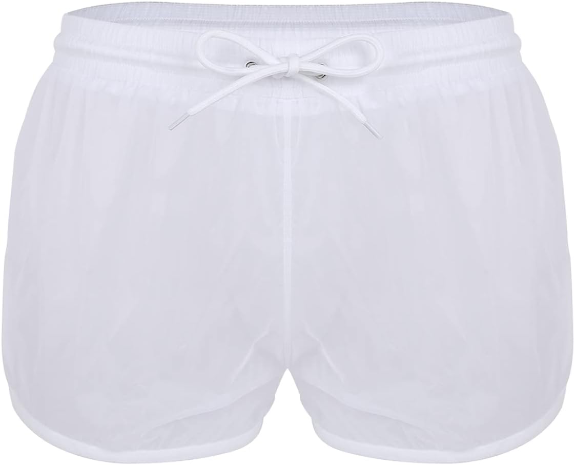 Men's Drawstring Boxer Shorts Swim Trunks Casual Pants Beach Shorts Boyshorts See Through Underwear Swimsuit