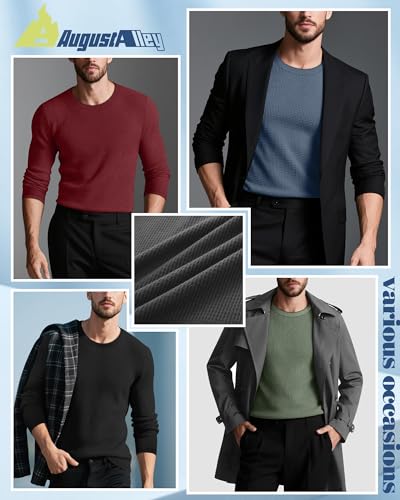 5 Pack Thermal Waffle Shirts for Men, Crew Neck Long Sleeve Casual Pullover Underwear Textured Knit Tops2