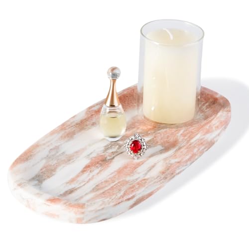 Image of Koville Natural Marble Tray for Bathroom Countertop, Vanity Tray for Decor, Marble Bathroom Trays Stone Storage Trays for Perfume, Jewelry, Candles, Decorative Tray for Dresser Organizer(Norway Red)